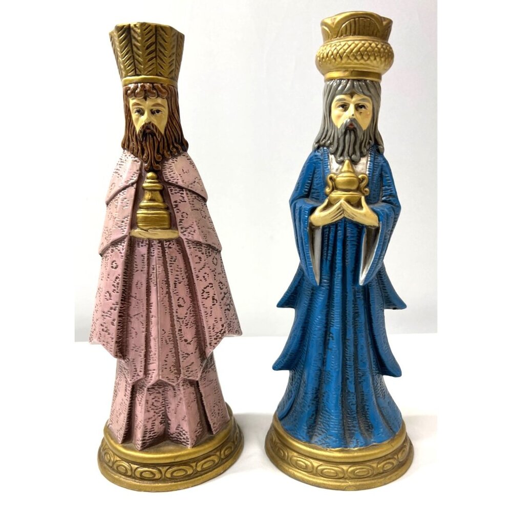 Hand-Painted Nativity Figurines Set Of 2 Kings With Gold Accents